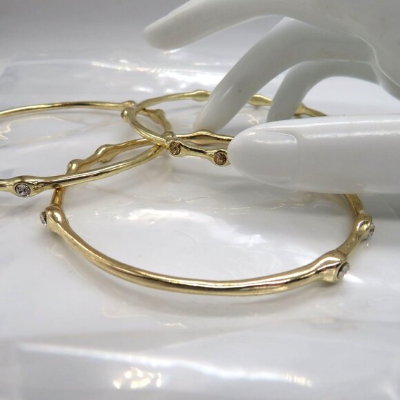 Set 3 Bracelets Bangle Stack Gold Tone Clear Yellow Rhinestone Dainty Elegant - Picture 12 of 12